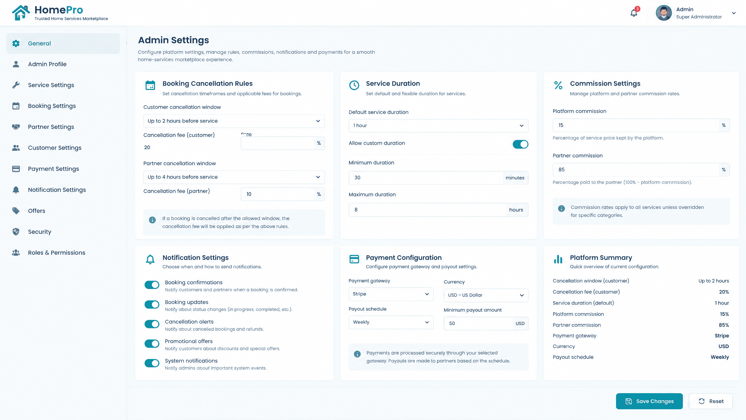 System Settings, Escrow & Dispute Resolution
